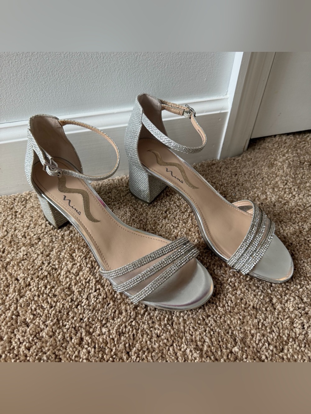 Nina Silver Block Heels
